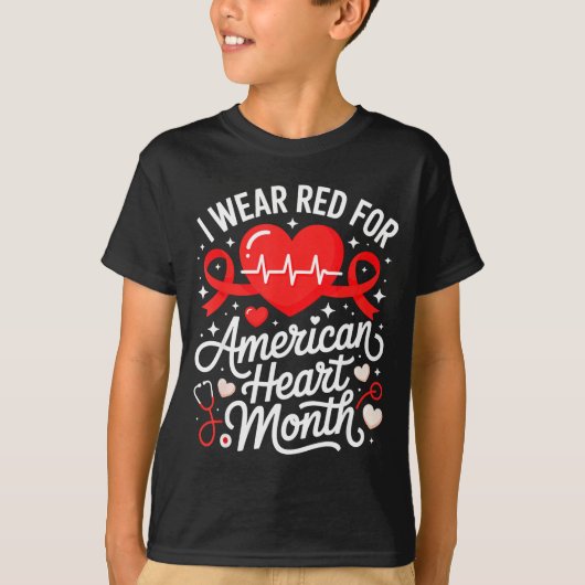 American Heart Disease Awareness Month Ribbon Red  Tシャツ (正面)