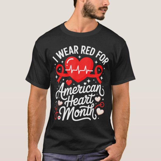 American Heart Disease Awareness Month Ribbon Red  Tシャツ (正面)