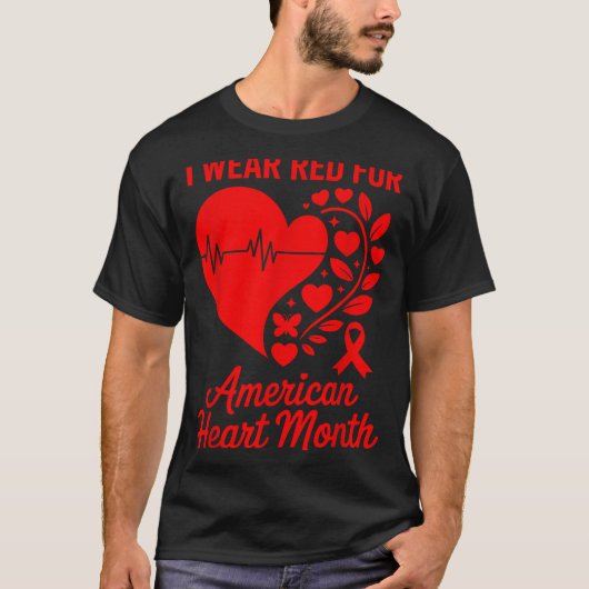 American Heart Disease Awareness Month Ribbon Red  Tシャツ (正面)