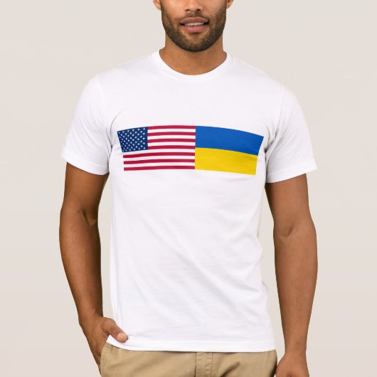 American I stand with Ukraine. USA & UKR flags. Tシャツ (正面)