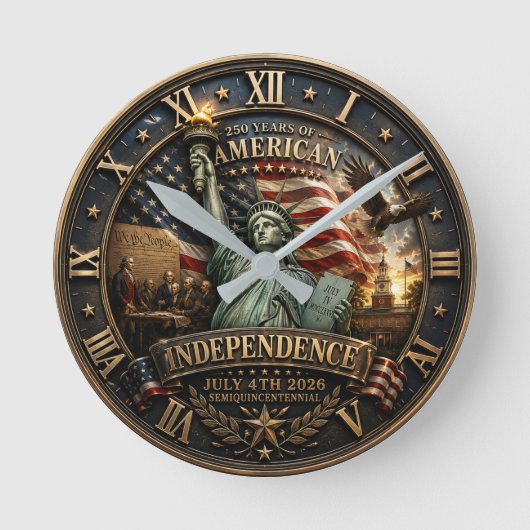 American Independence 250 Years July 4th 2026 ラウンド壁時計 (正面)