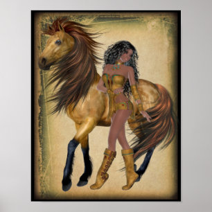 American Indian Princess and Horse Poster ポスター