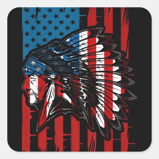 American Indian Roots US Flag Indigenous Native Am スクエアシール (正面)