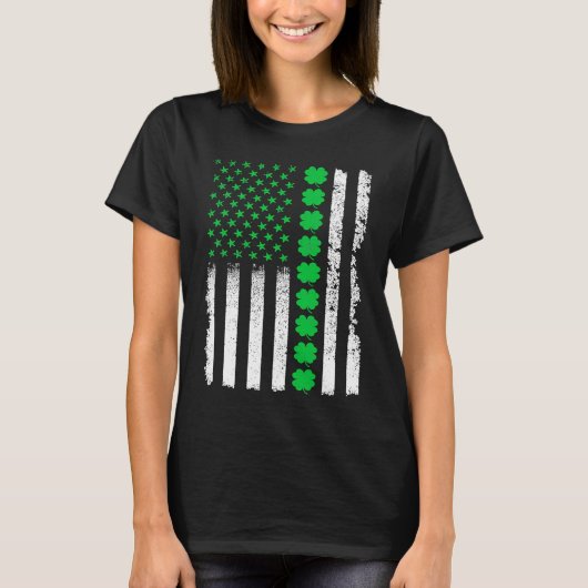 American Irish Flag Shamrock Lucky St Patricks Day Tシャツ (正面)