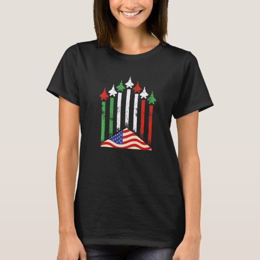 American Italian Flag Airplanes 4th July Patriotic Tシャツ (正面)