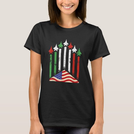 American Italian Flag Airplanes 4th July Patriotic Tシャツ (正面)