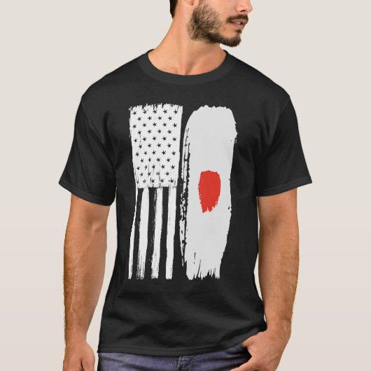 American Japanese Flag Pride Japan USA Tシャツ (正面)