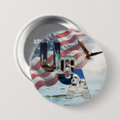 American Landmark USA Flag Sea and Bald Eagle 3" 缶バッジ (正面&裏面)