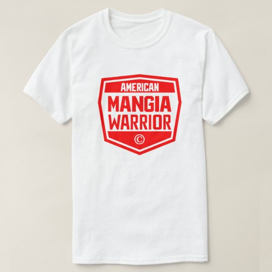 American Mangia Warrior – ブラックシールドロゴ付き Tシャツ (デザイン正面)