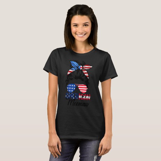 American Memaw Messy Bun Matching 4Th Of July Mee Tシャツ (正面フル)