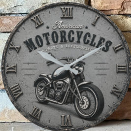 American Motorcycles Vintage Biker Garage Workshop ラージ壁時計