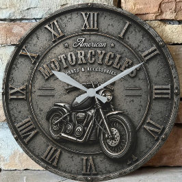 American Motorcycles Vintage Garage Decor ラージ壁時計