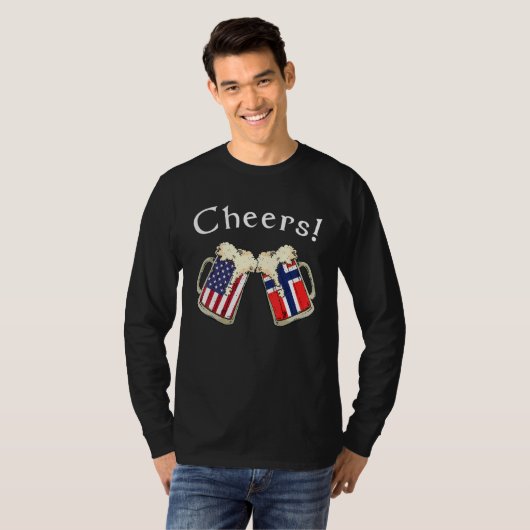 American Norwegian Patriot US Flag Beer Drinks Nor Tシャツ (正面フル)