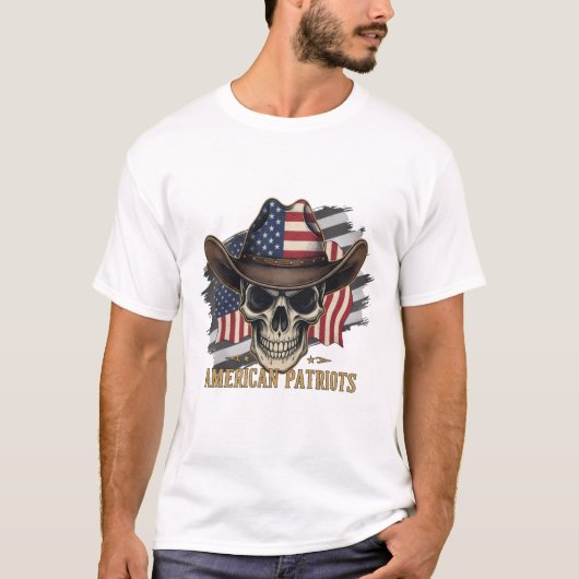 American Patriot Cowboy Skull - USA Flag classic T Tシャツ (正面)