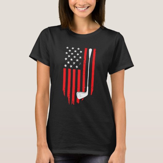 American Patriotic Golfer Usa Flag Retro Golf stic Tシャツ (正面)