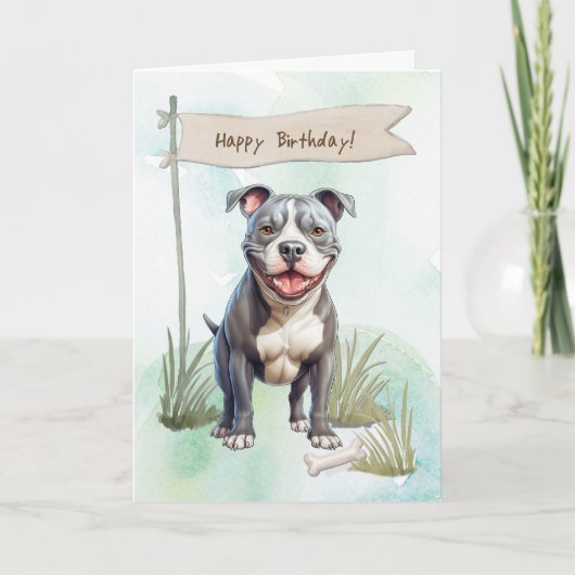 American Pit Bull Terrier Dog Under Birthday Sign カード (正面)