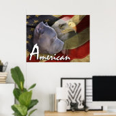 American Pitbull Terrier Dog, Flag, Bald Eagle ポスター (ホームオフィス)