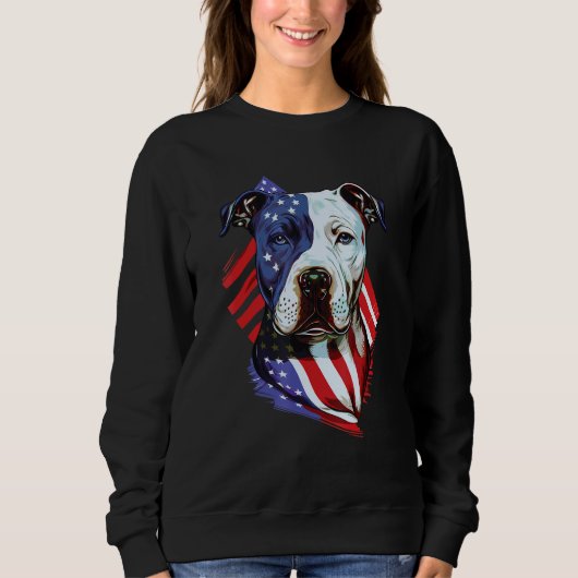 American Pitbull with American Flag Illustration スウェットシャツ (正面)