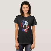 American Pitbull with American Flag Illustration Tシャツ (正面フル)
