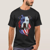 American Pitbull with American Flag Illustration Tシャツ (正面)