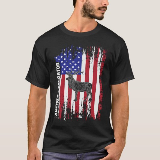 American Predator Patriotic American Flag ELK Hunt Tシャツ (正面)