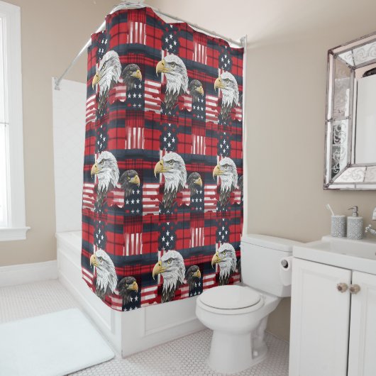 American Pride Curtain Eagle & Flag Home Touch シャワーカーテン (インサイチュ)