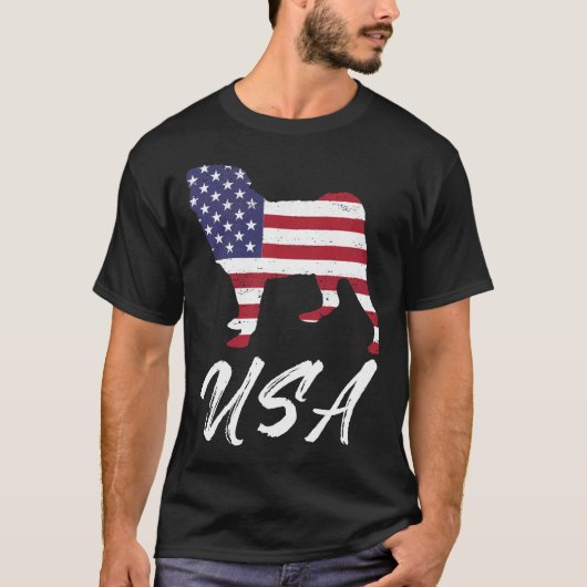 American Pug USA Flag T-Shirt for Pug Lovers Essen Tシャツ (正面)