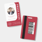 American Red Media Pass with Photo and QR Code バッジ (正面＆裏面)