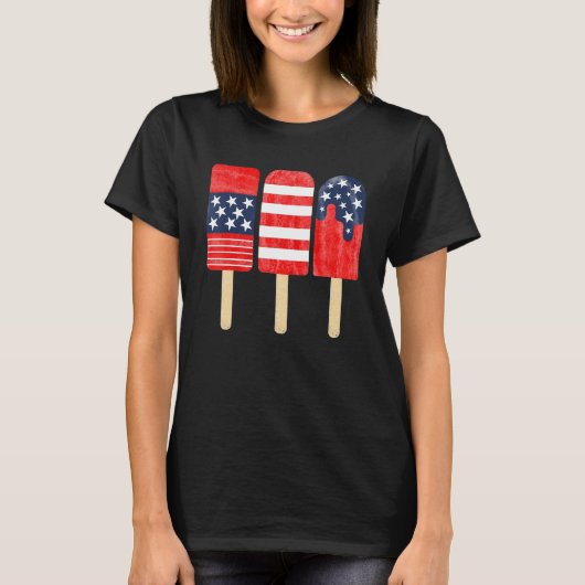 American Red White Blue 4th of July USA Ice Cream Tシャツ (正面)