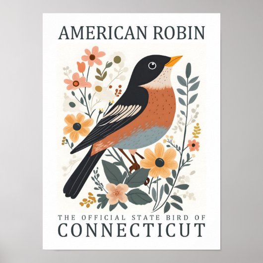 American Robin Bird of Connecticut USA Travel ポスター (正面)