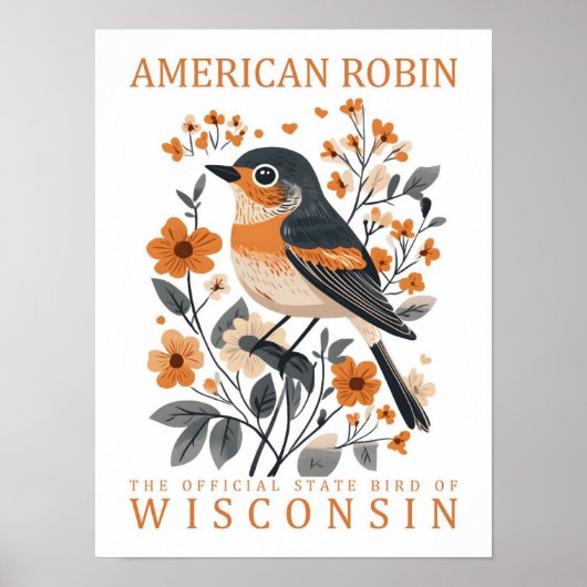 American Robin Bird of Wisconsin Travel ポスター (正面)