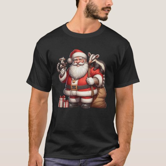 American Santa Claus Holding Anteater Present Xmas Tシャツ (正面)