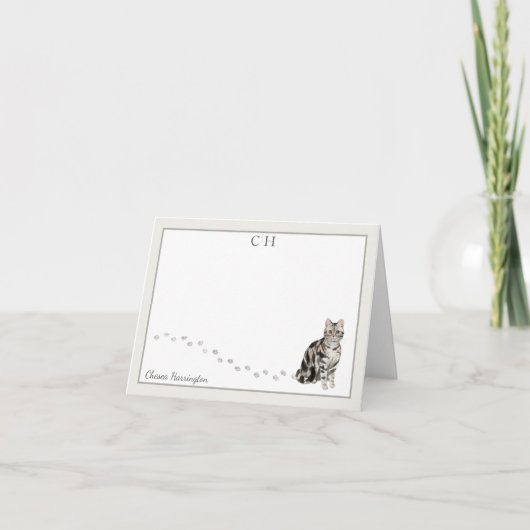 American Short Hair Cat Grayモノ縁どグラム名 サンキューカード (正面)