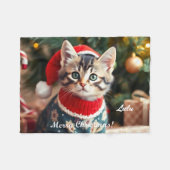 American Shorthair Cat Christmas Personalized フリースブランケット (正面(横))