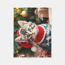 American Shorthair Cat Christmas Personalized   フリースブランケット