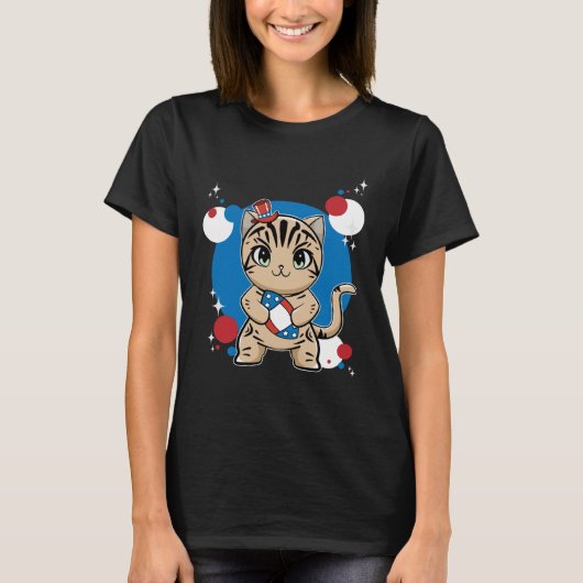 American Shorthair Cat With Football 4th Of July Tシャツ (正面)
