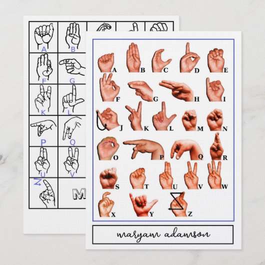 American Sign Language Alphabet Board, ASL Card 招待状 (正面/裏面)