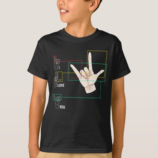 American Sign Language Hand Sign ASL I Love You Tシャツ (正面)