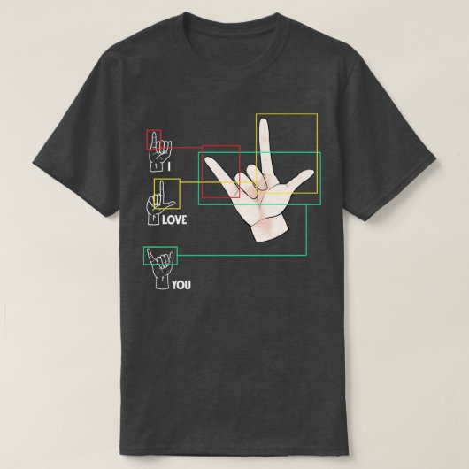 American Sign Language Hand Sign ASL I Love You Tシャツ (デザイン正面)