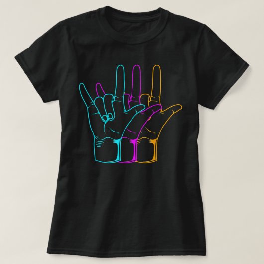 American Sign Language I Love You ASL Tシャツ (デザイン正面)