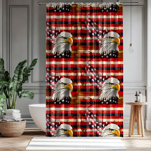 American Spirit Curtain Eagle & Flag Décor Gift シャワーカーテン