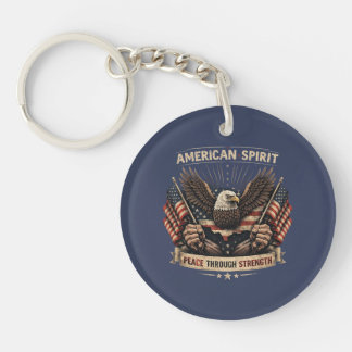 American Spirit Eagle Patriotic USA Flag Peace Thr キーホルダー
