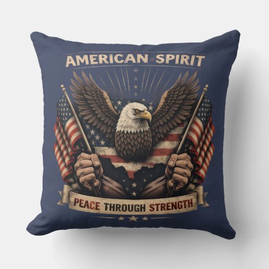 American Spirit Eagle Patriotic USA Flag Peace Thr クッション (正面)