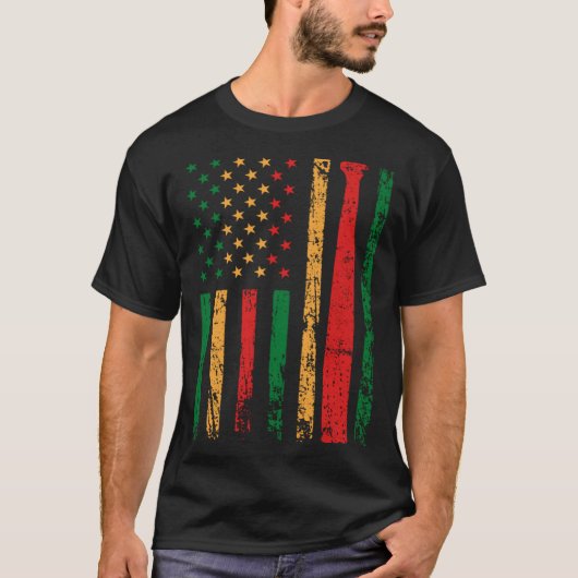 American Sports Flag Black History Month Baseball  Tシャツ (正面)