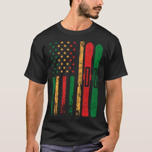 American Sports Flag Black History Month Snow Skii Tシャツ (正面)