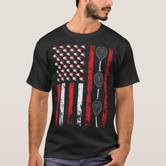 American Sports Flag Christmas Tennis Racket Athle Tシャツ (正面)