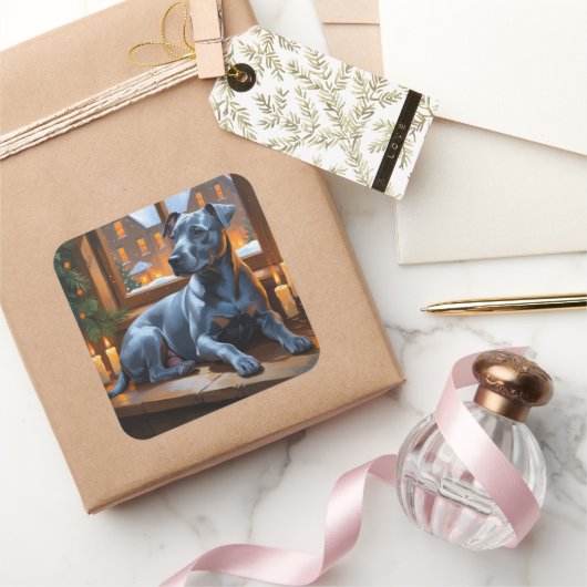 American Staffordshire Christmas Lights Holiday スクエアシール (ギフト)