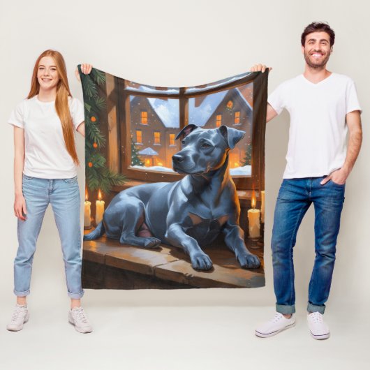 American Staffordshire Christmas Lights Holiday フリースブランケット (インサイチュ)