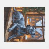 American Staffordshire Christmas Lights Holiday フリースブランケット (正面(横))