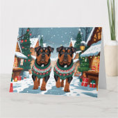 American Staffordshire Christmas Snow Holiday  カード (正面)